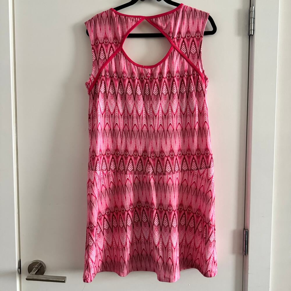 Prana Azalea Feather Print Calico Dress Pink Cutout Pullover Sleeveless Sz XL - Picture 3 of 4